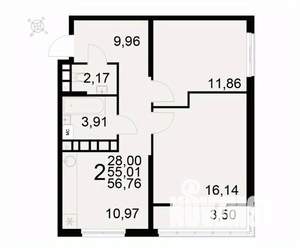 2-к квартира, вторичка, 57м2, 14/22 этаж