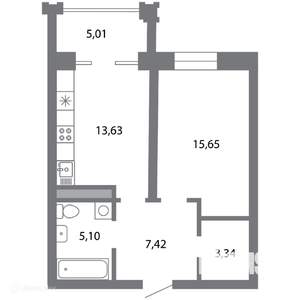 1-к квартира, вторичка, 48м2, 2/6 этаж