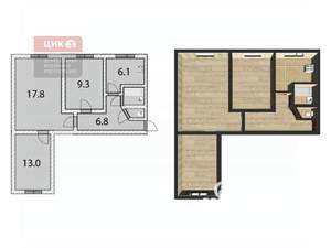 3-к квартира, вторичка, 58м2, 1/5 этаж