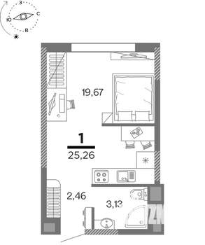 1-к квартира, вторичка, 25м2, 10/25 этаж