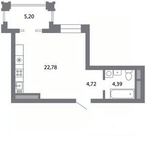 Студия квартира, строящийся дом, 34м2, 3/5 этаж