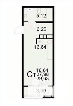 1-к квартира, вторичка, 30м2, 7/22 этаж