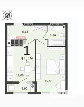 1-к квартира, строящийся дом, 40м2, 21/25 этаж