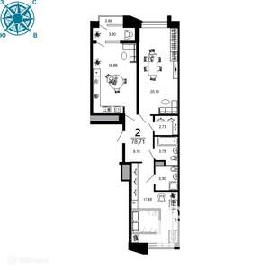 2-к квартира, вторичка, 79м2, 4/20 этаж