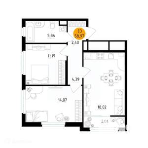 2-к квартира, вторичка, 59м2, 10/26 этаж