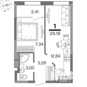 1-к квартира, вторичка, 29м2, 5/25 этаж