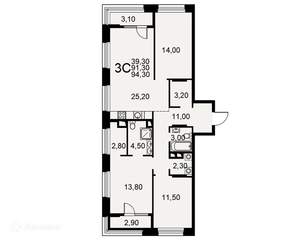 3-к квартира, вторичка, 94м2, 8/26 этаж