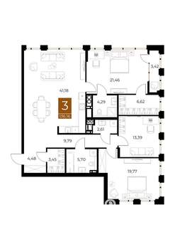 3-к квартира, вторичка, 136м2, 3/8 этаж