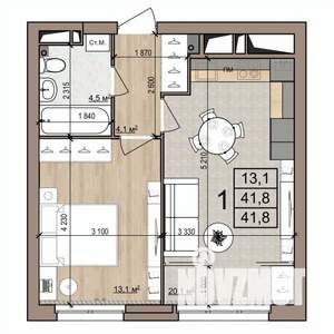 1-к квартира, вторичка, 42м2, 8/25 этаж