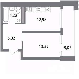 1-к квартира, строящийся дом, 42м2, 5/5 этаж