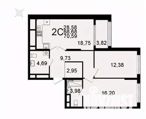 2-к квартира, вторичка, 71м2, 15/26 этаж