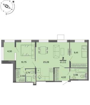 2-к квартира, вторичка, 61м2, 15/22 этаж