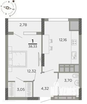 1-к квартира, вторичка, 38м2, 24/24 этаж
