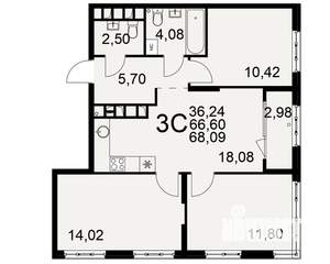 3-к квартира, вторичка, 67м2, 13/22 этаж