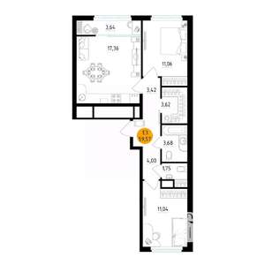 2-к квартира, вторичка, 60м2, 16/25 этаж