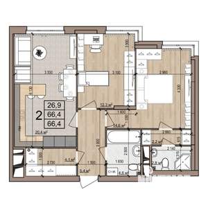 2-к квартира, строящийся дом, 66м2, 12/25 этаж