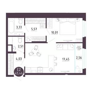 1-к квартира, вторичка, 45м2, 5/18 этаж