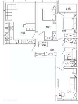 3-к квартира, вторичка, 97м2, 17/26 этаж
