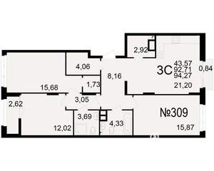 3-к квартира, вторичка, 93м2, 8/25 этаж