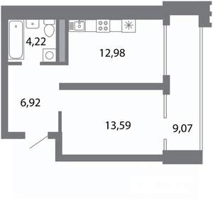 1-к квартира, строящийся дом, 42м2, 4/5 этаж