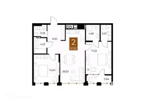2-к квартира, вторичка, 88м2, 4/9 этаж