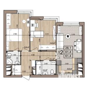 2-к квартира, строящийся дом, 61м2, 12/25 этаж