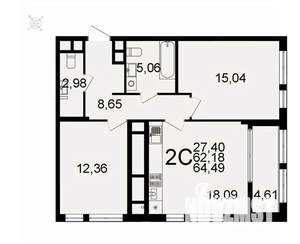 2-к квартира, вторичка, 64м2, 16/26 этаж
