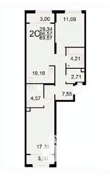 2-к квартира, вторичка, 70м2, 2/22 этаж