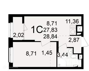 1-к квартира, вторичка, 29м2, 1/11 этаж