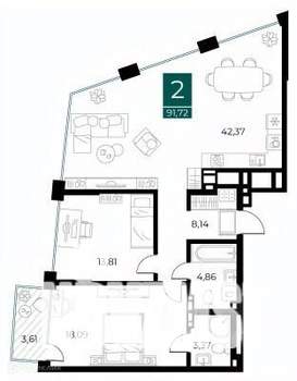 2-к квартира, вторичка, 92м2, 5/14 этаж