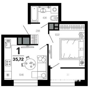 1-к квартира, вторичка, 36м2, 12/21 этаж