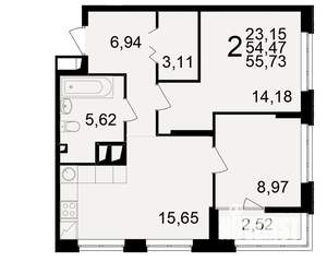 2-к квартира, вторичка, 54м2, 12/25 этаж