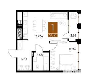 1-к квартира, вторичка, 50м2, 7/9 этаж