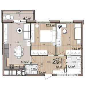 2-к квартира, вторичка, 66м2, 23/25 этаж