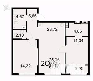 2-к квартира, вторичка, 68м2, 2/22 этаж