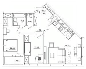 2-к квартира, вторичка, 75м2, 9/26 этаж
