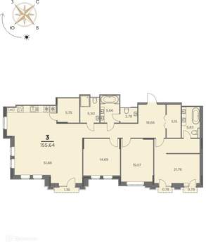 3-к квартира, вторичка, 156м2, 3/7 этаж