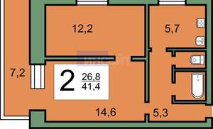 2-к квартира, вторичка, 41м2, 1/5 этаж