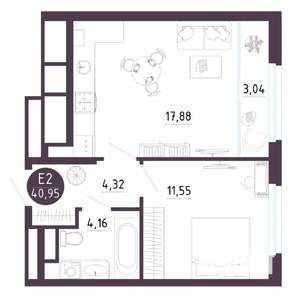 1-к квартира, вторичка, 41м2, 13/18 этаж
