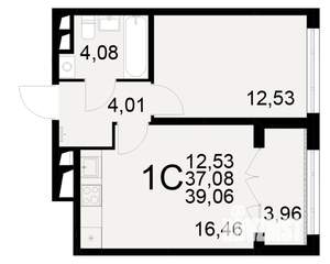 1-к квартира, вторичка, 37м2, 6/25 этаж