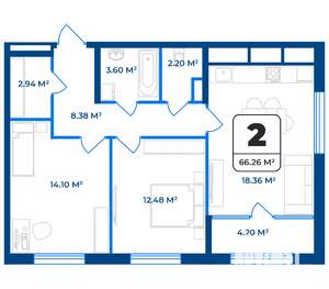 2-к квартира, вторичка, 66м2, 4/9 этаж