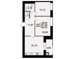 2-к квартира, вторичка, 67м2, 12/15 этаж