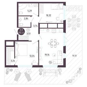 2-к квартира, вторичка, 112м2, 1/19 этаж