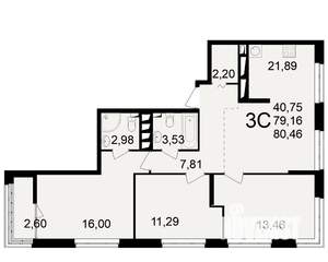 3-к квартира, вторичка, 79м2, 21/25 этаж