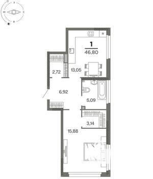 1-к квартира, вторичка, 47м2, 25/26 этаж