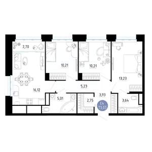 3-к квартира, вторичка, 73м2, 16/20 этаж