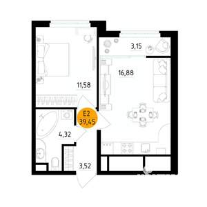 1-к квартира, вторичка, 39м2, 22/25 этаж