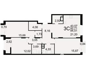 3-к квартира, вторичка, 93м2, 4/25 этаж