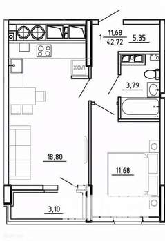 1-к квартира, вторичка, 43м2, 9/26 этаж