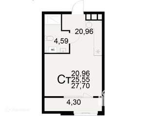 1-к квартира, вторичка, 28м2, 12/22 этаж